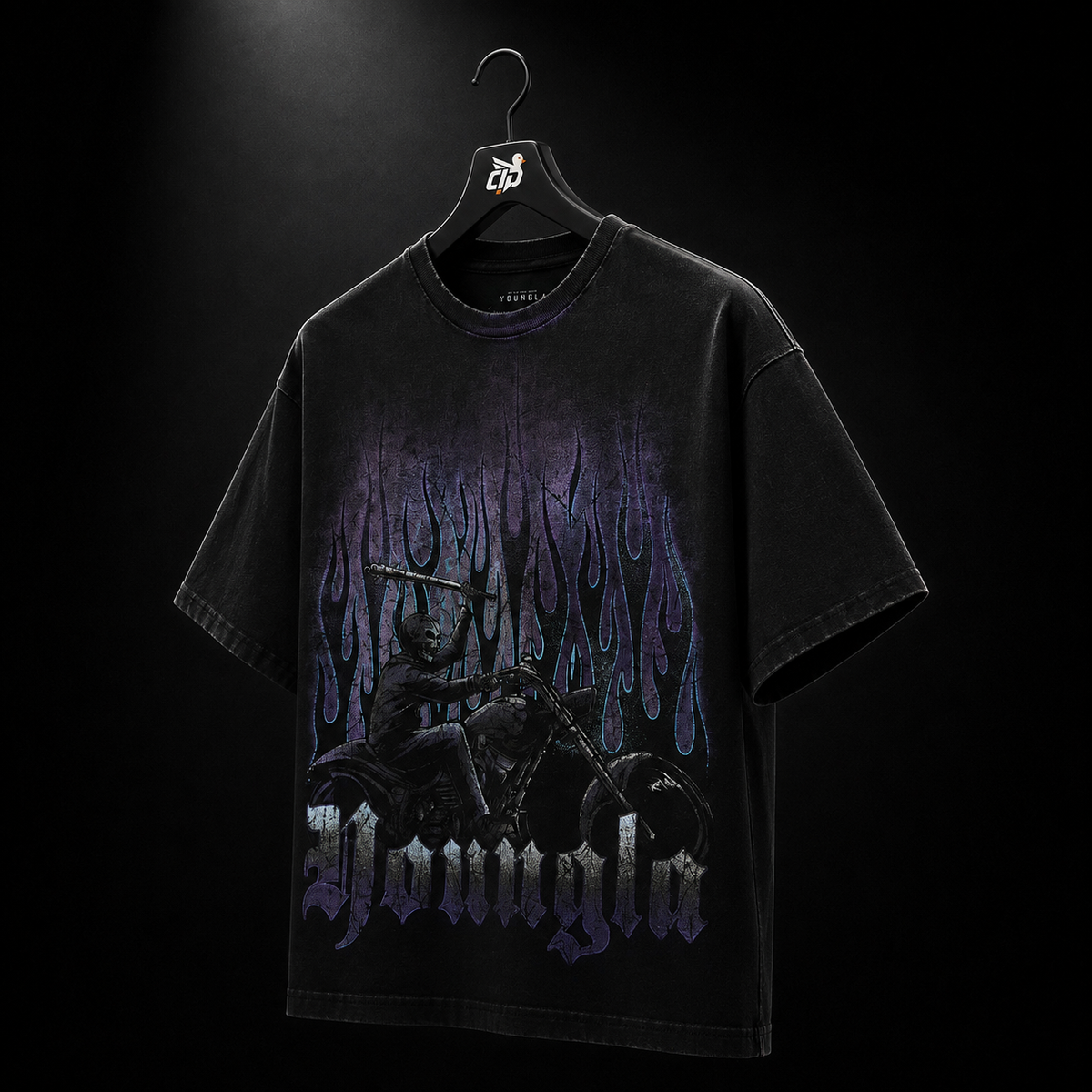 YoungLA 4205 Vintage Rock Tees Hellrider, vista 3/4 frontal — Crazy!Duck Hype