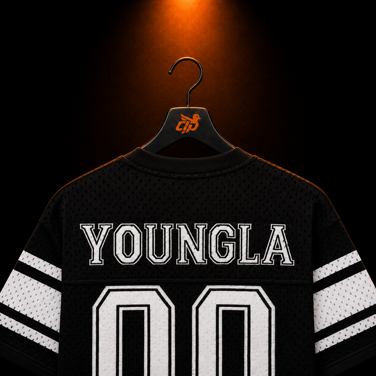 YoungLA 4226 Varsity Knit Jersey Black con presentación de producto — Crazy!Duck Hype