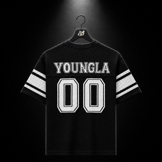 YoungLA 4226 Varsity Knit Jersey Black, vista trasera — Crazy!Duck Hype