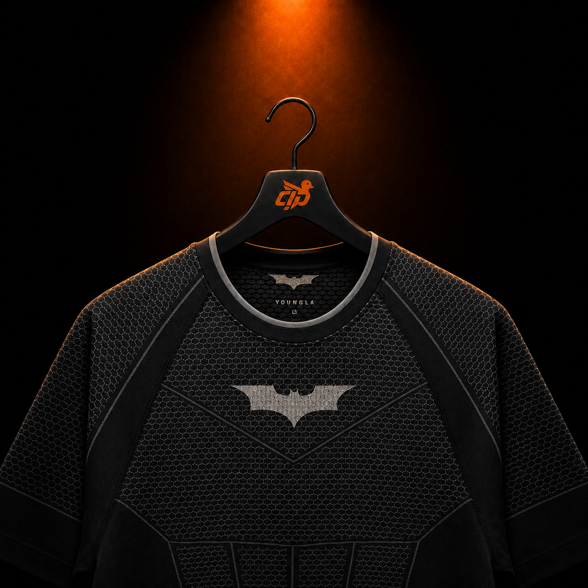 YoungLA 4259 Batman Compression Tees Black con presentación de producto — Crazy!Duck Hype