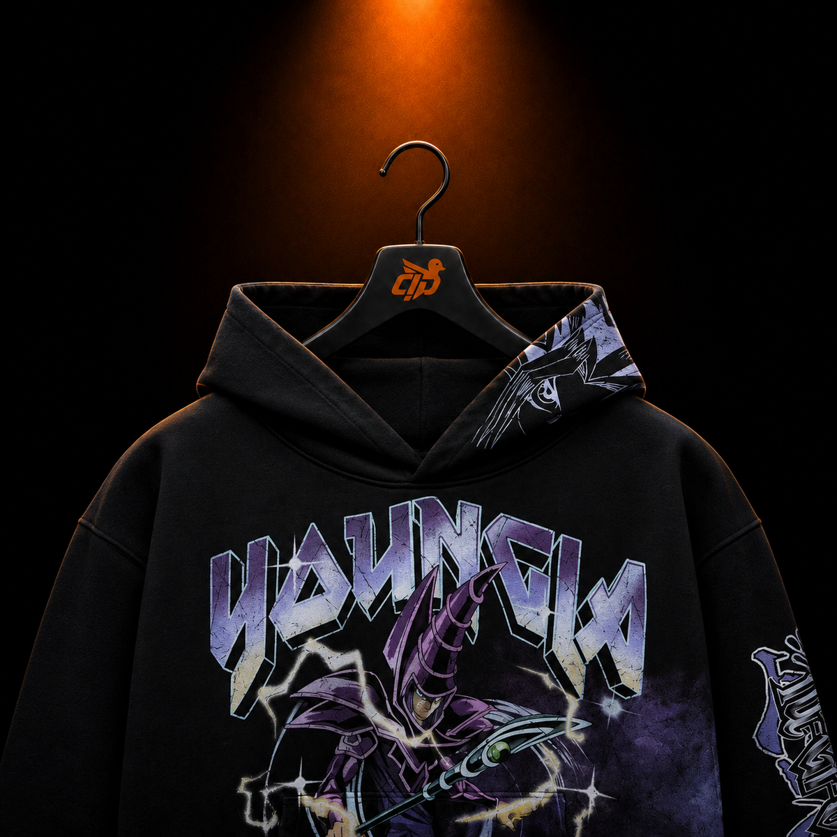 YoungLA 5008 Yu-Hi-Oh! Hoodies Dark Magician con presentación de producto — Crazy!Duck Hype