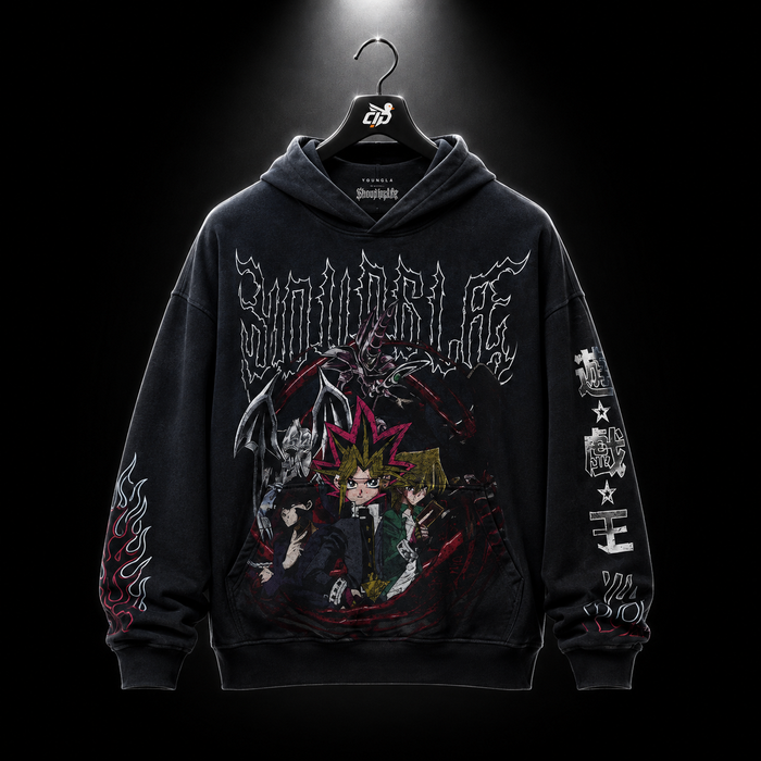 YoungLA 5008 Yu-Hi-Oh! Hoodies Duelist Trio, vista frontal — Crazy!Duck Hype