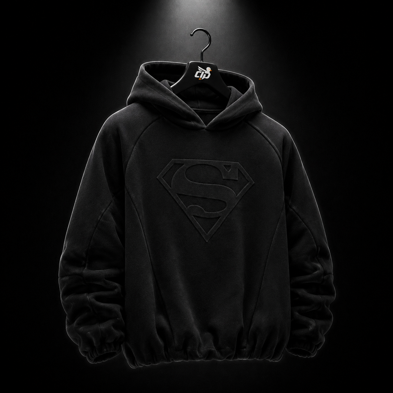 YoungLA 5094 Superman Shield Hoodies Black Wash, vista completa — Crazy!Duck Hype