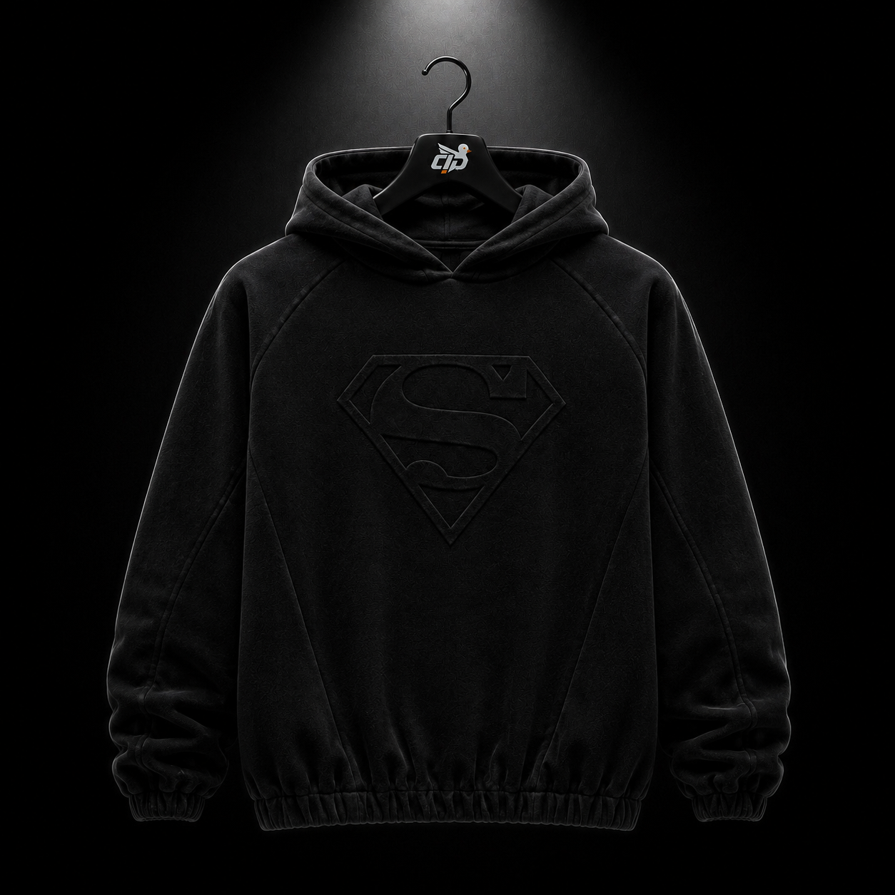 YoungLA 5094 Superman Shield Hoodies Black Wash, vista frontal — Crazy!Duck Hype