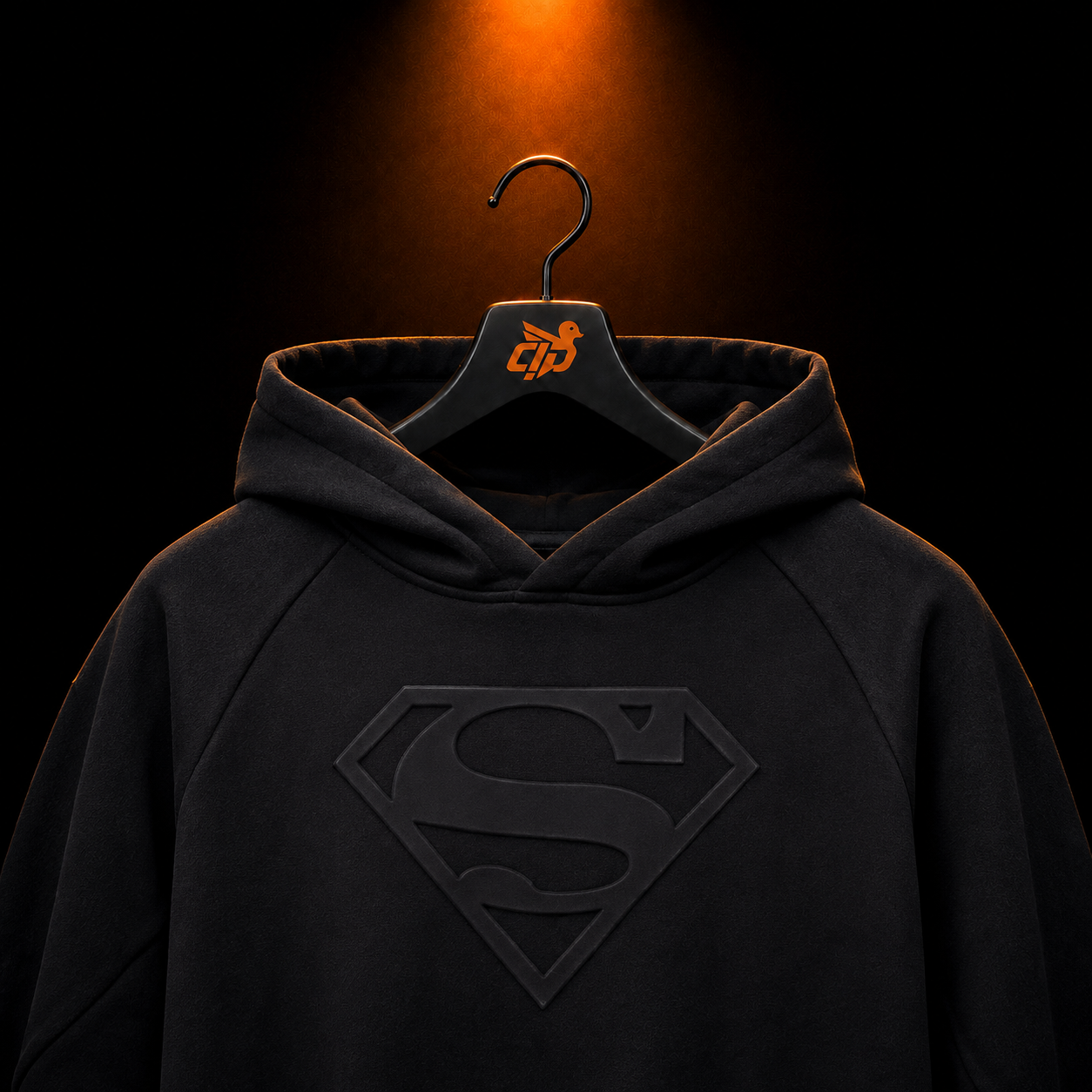 YoungLA 5094 Superman Shield Hoodies Black Wash con presentación de producto — Crazy!Duck Hype