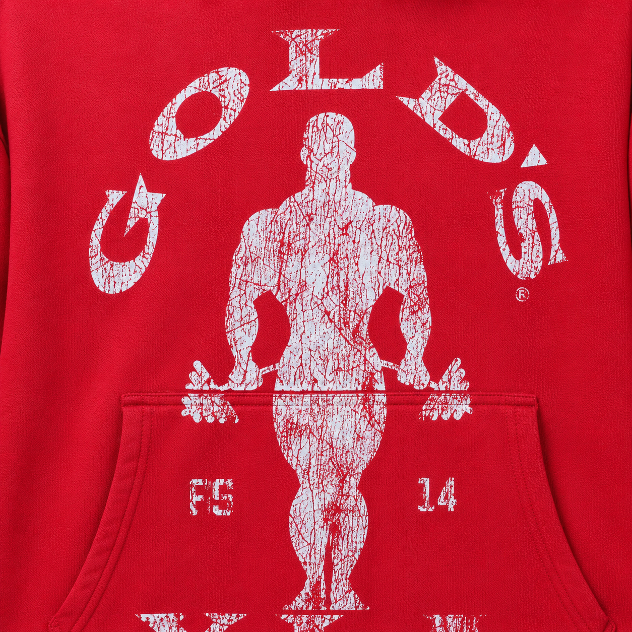 YoungLA 5161 Golds Gym Classic Pullovers Red, detalle de estampado — Crazy!Duck Hype