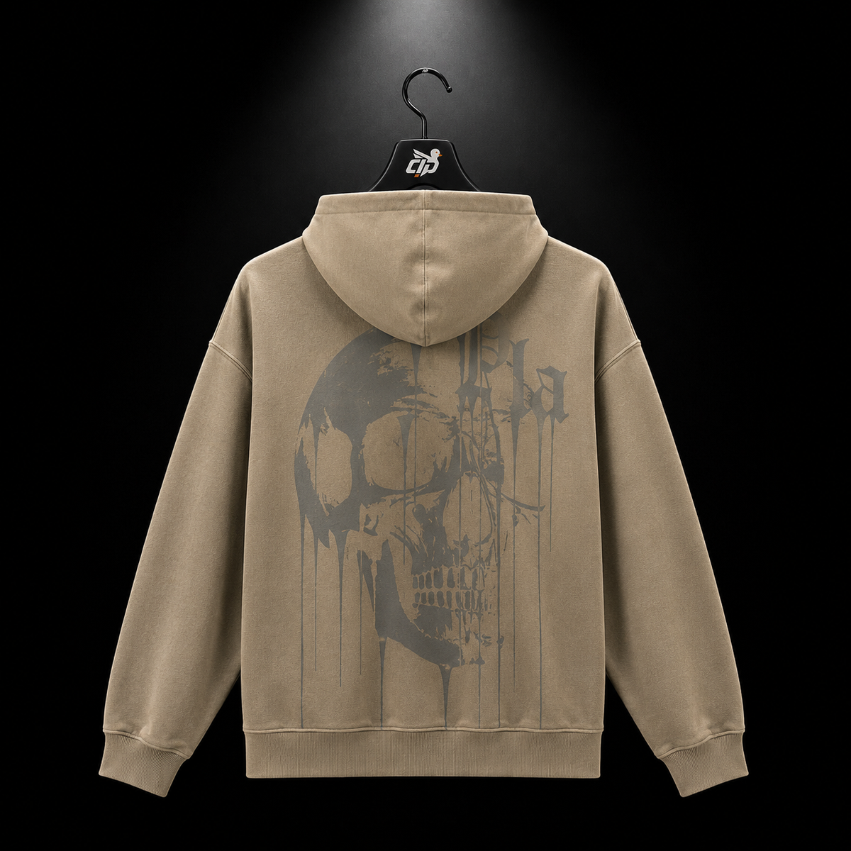YoungLA 551 Drippy Skull Hoodie Beige, vista frontal — Crazy!Duck Hype