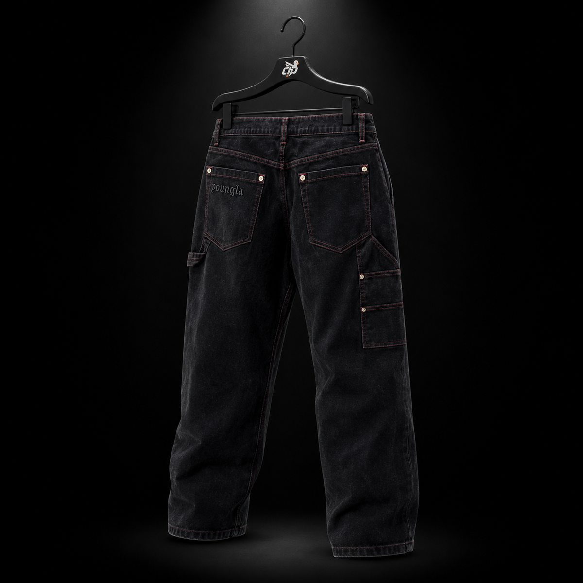 YoungLA 611 Baggy Ass Jeans Black, vista trasera — Crazy!Duck Hype