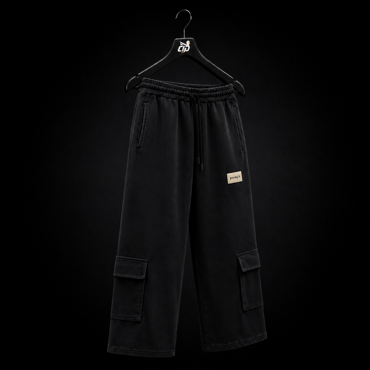 YoungLA 627 Classic Cargo Pants Black, vista completa — Crazy!Duck Hype