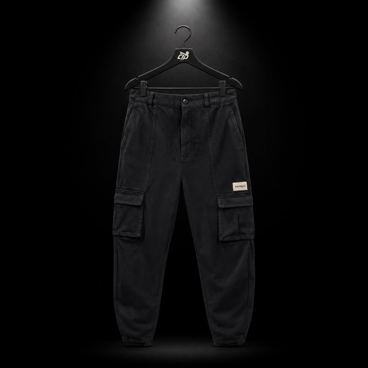 YoungLA 627 Classic Cargo Pants Black, vista frontal — Crazy!Duck Hype