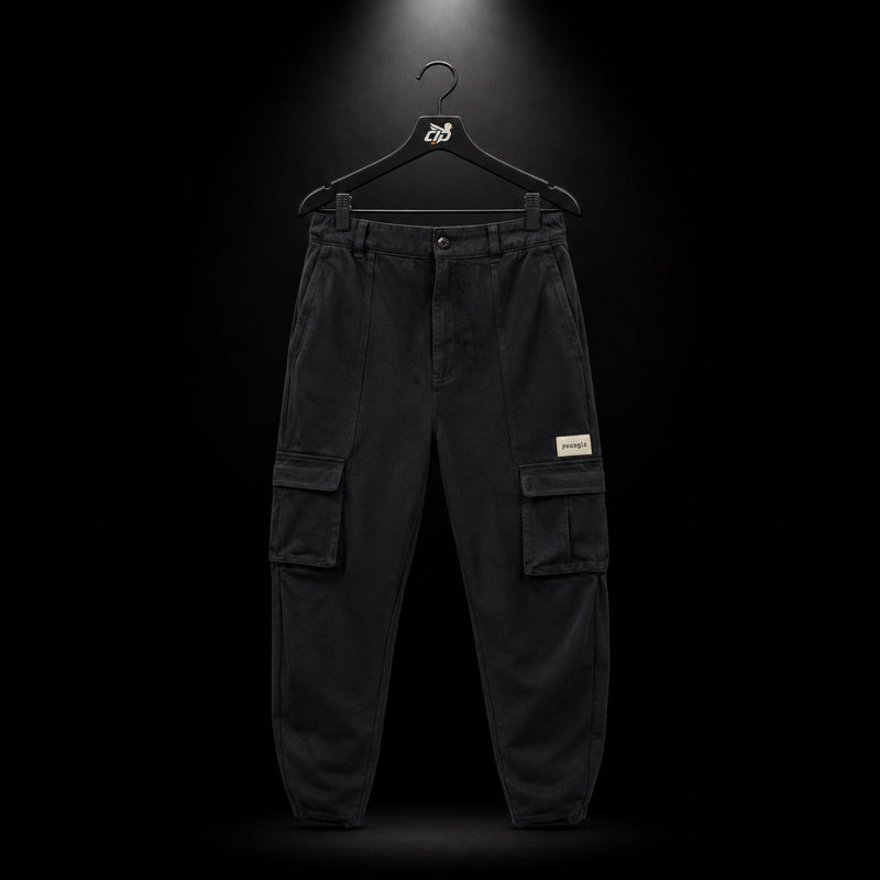 YoungLA 627 Classic Cargo Pants Black, vista frontal — Crazy!Duck Hype