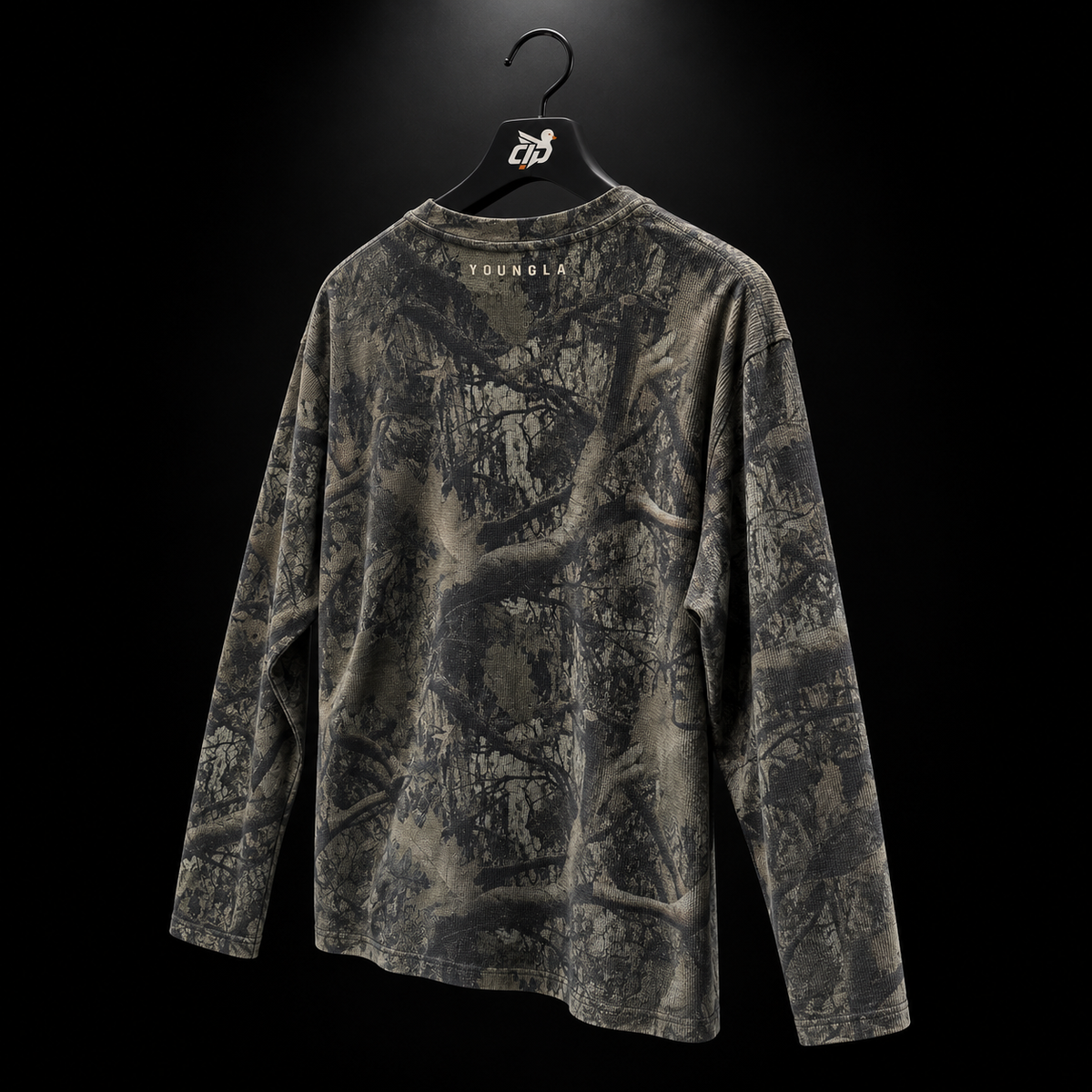 YoungLA 8047 Golds Gym Thermal LongsLeeves Dark Tree Camo, vista trasera — Crazy!Duck Hype
