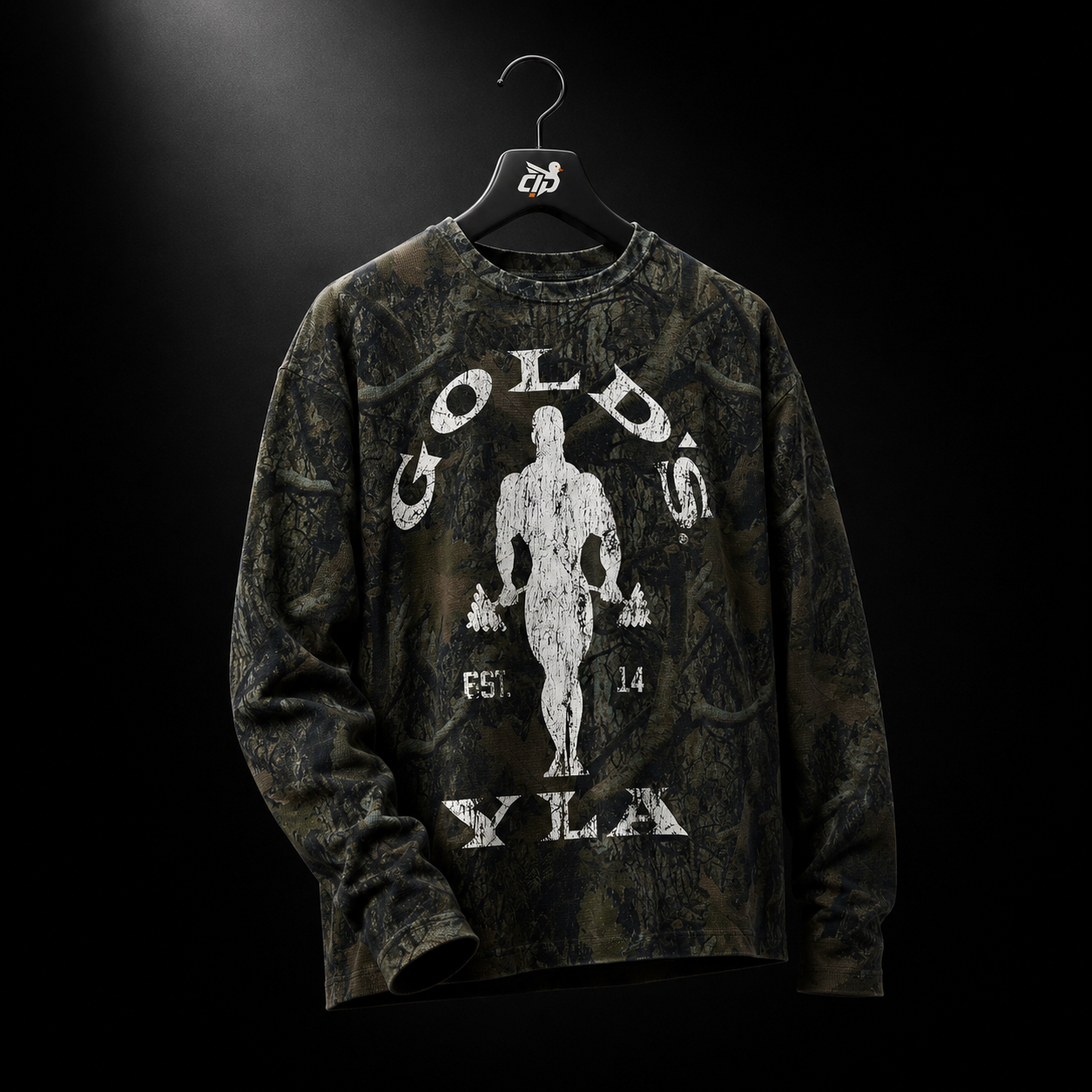 YoungLA 8047 Golds Gym Thermal LongsLeeves Dark Tree Camo, vista completa — Crazy!Duck Hype