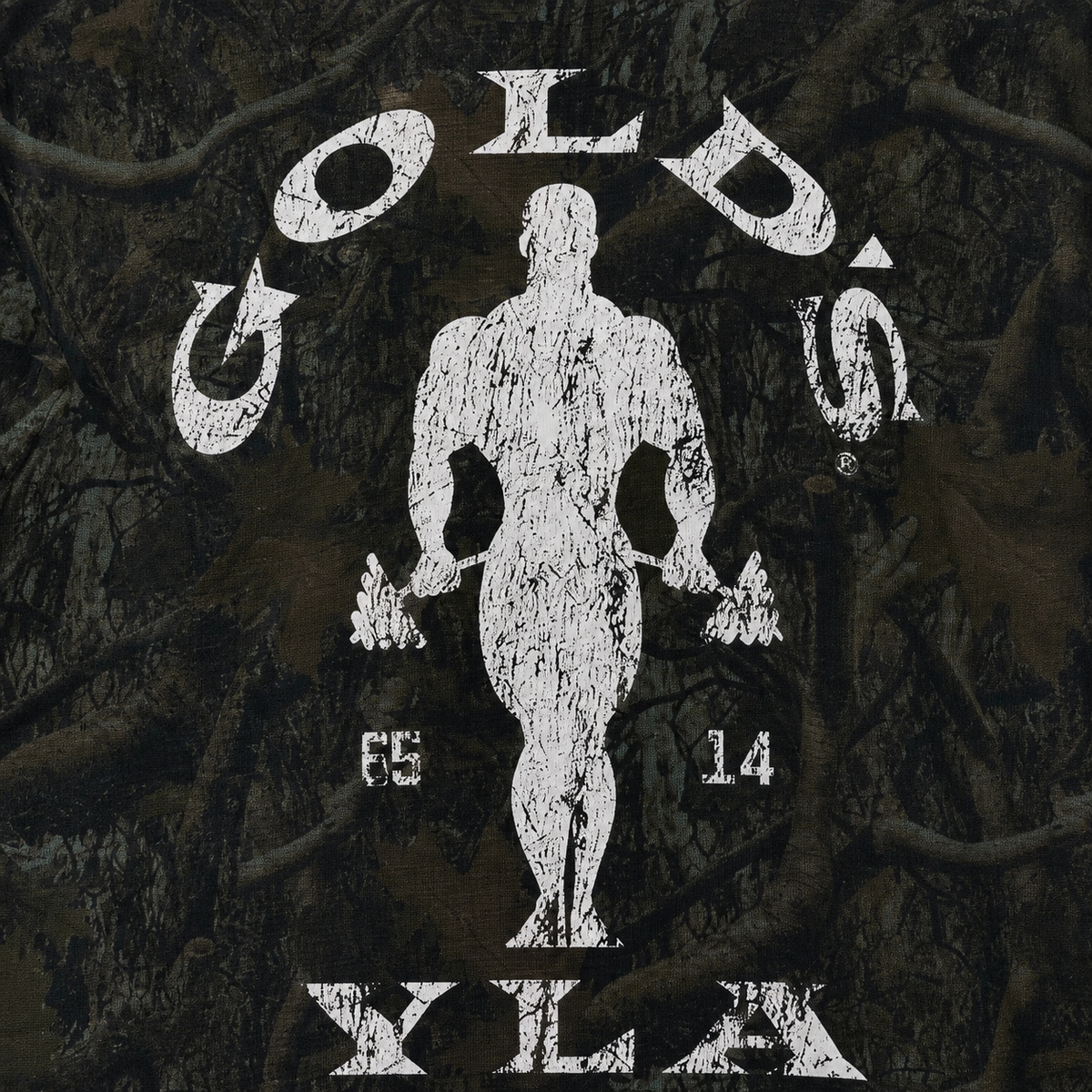 YoungLA 8047 Golds Gym Thermal LongsLeeves Dark Tree Camo, detalle de estampado — Crazy!Duck Hype