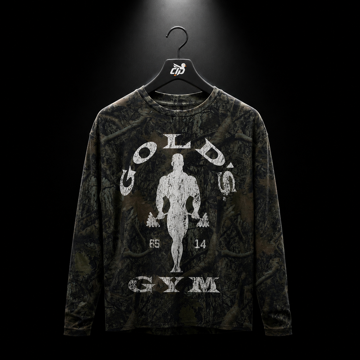 YoungLA 8047 Golds Gym Thermal LongsLeeves Dark Tree Camo, vista frontal — Crazy!Duck Hype