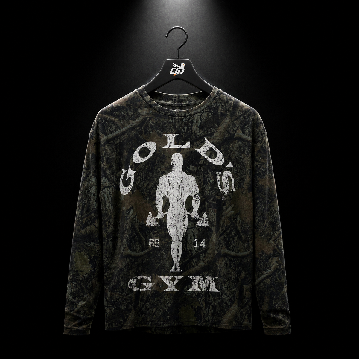 YoungLA 8047 Golds Gym Thermal LongsLeeves Dark Tree Camo, vista frontal — Crazy!Duck Hype