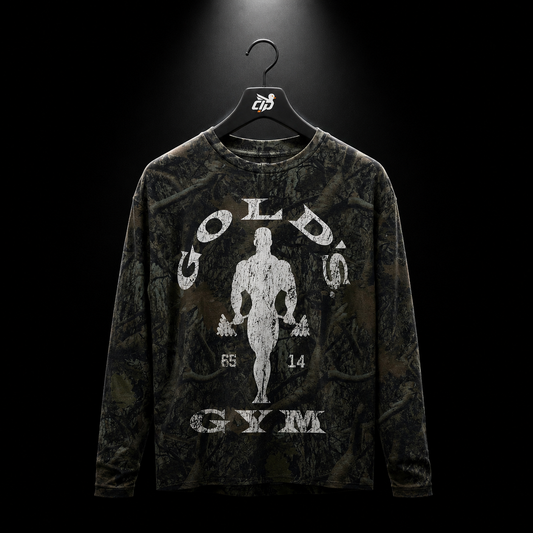 YoungLA 8047 Golds Gym Thermal LongsLeeves Dark Tree Camo, vista frontal — Crazy!Duck Hype