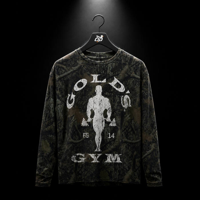 YoungLA 8047 Golds Gym Thermal LongsLeeves Dark Tree Camo, vista frontal — Crazy!Duck Hype