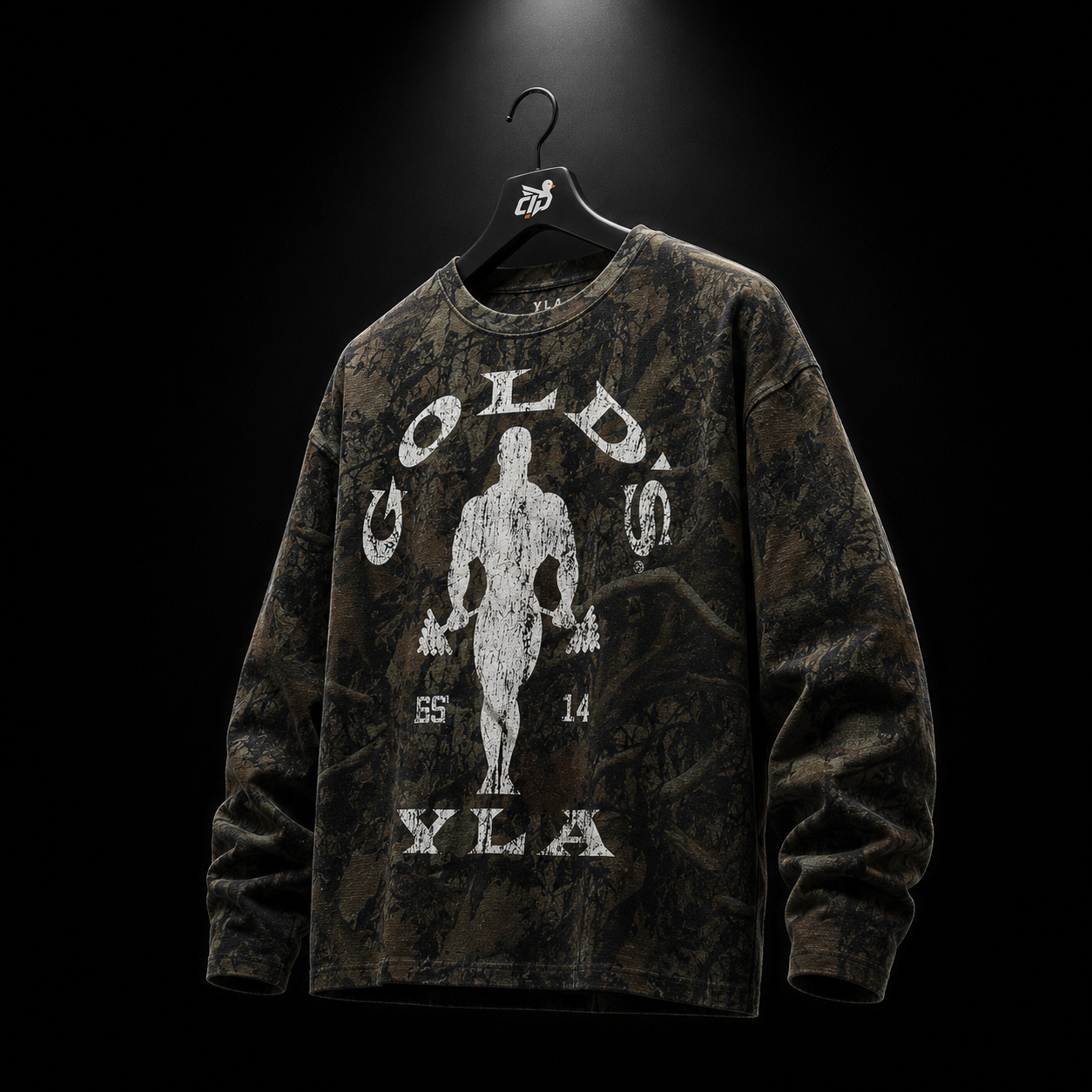 YoungLA 8047 Golds Gym Thermal LongsLeeves Dark Tree Camo, vista trasera — Crazy!Duck Hype